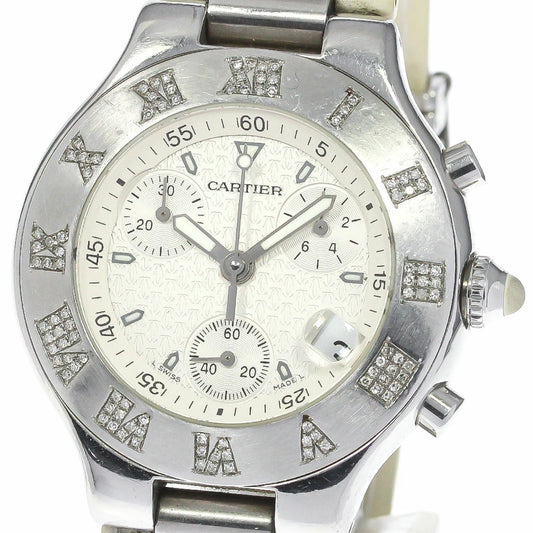 CARTIER CHRONOSCAPH 21 Chronograph 2424 Quartz 38mm Steel 2TCW DIAMOND Watch