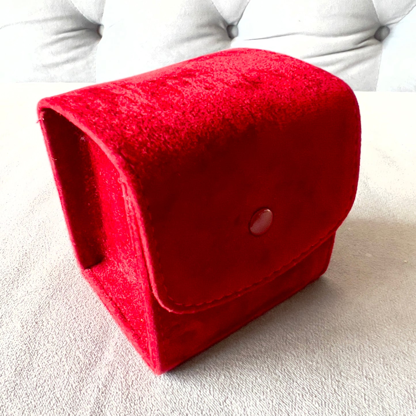 CARTIER Red Faux Suede Travel Case/Pouch with Pillow 3 x 3 x 2.75 inches