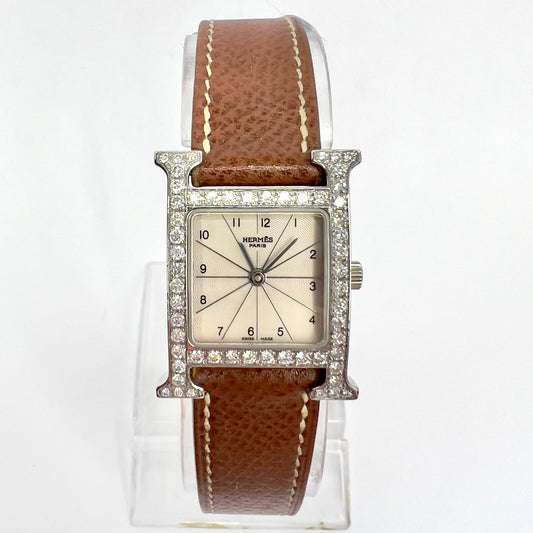 HERMES HEURE H Steel Quartz 25mm 0.91TCW DIAMOND Watch