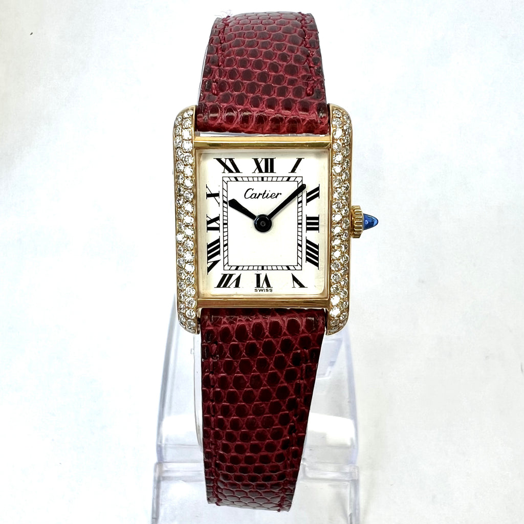 CARTIER TANK Hand Winding 21mm GP Silver 0.67TCW Diamond Watch