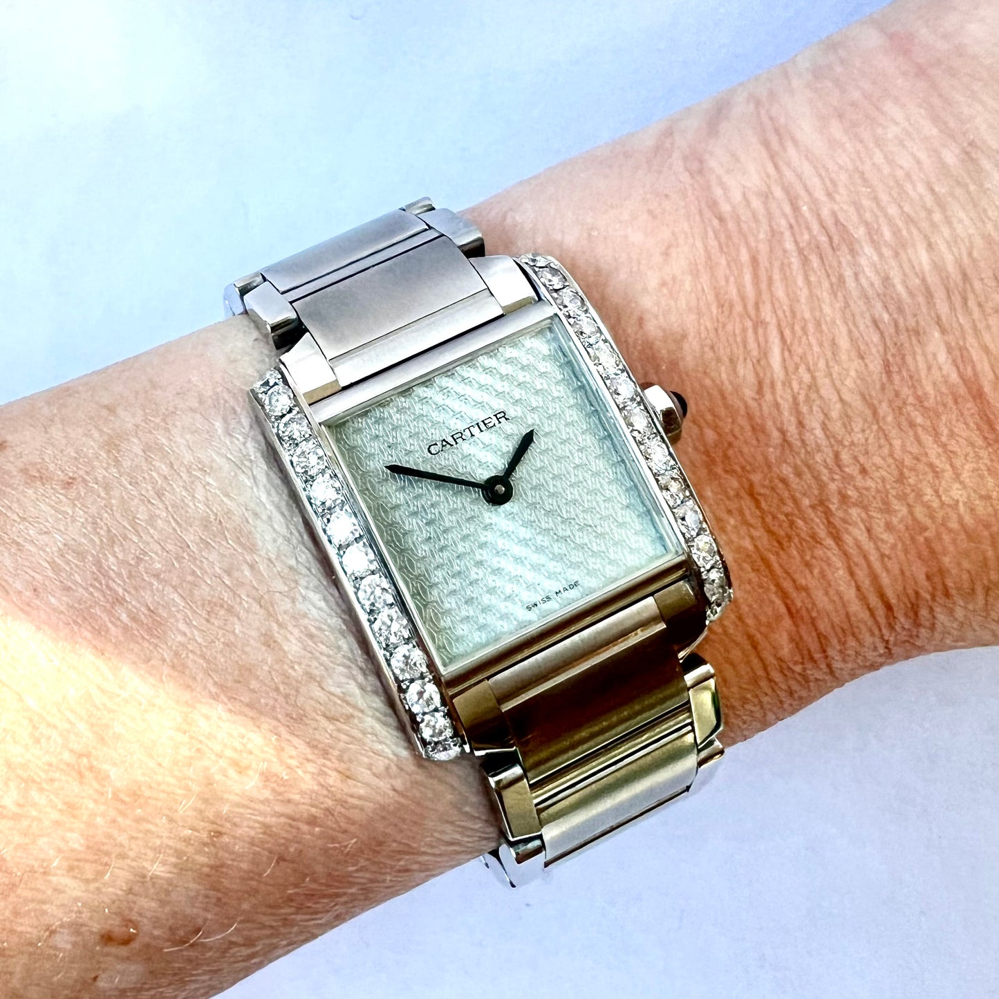 CARTIER TANK FRANCAISE Quartz 25mm Steel 1.10TCW DIAMOND Watch