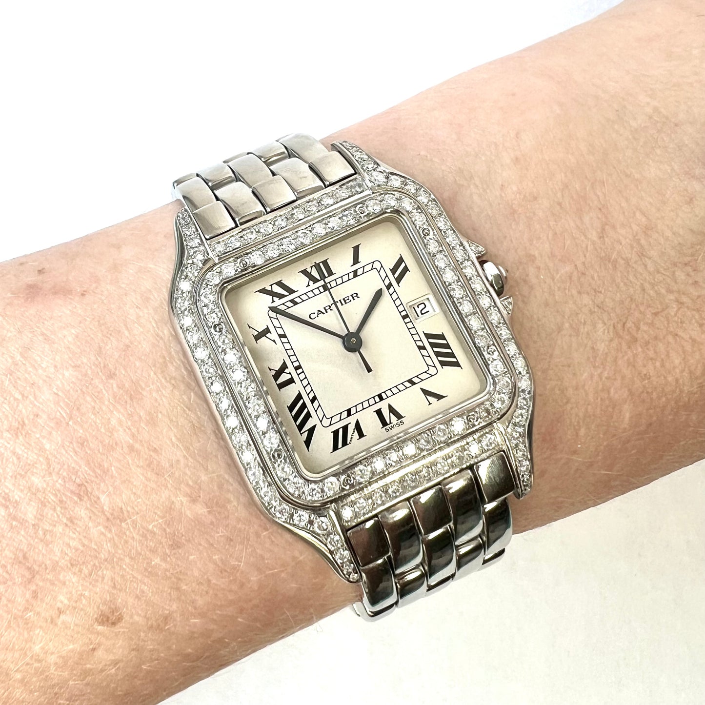 CARTIER PANTHERE Quartz 29mm Steel 1.9TCW Diamond Watch