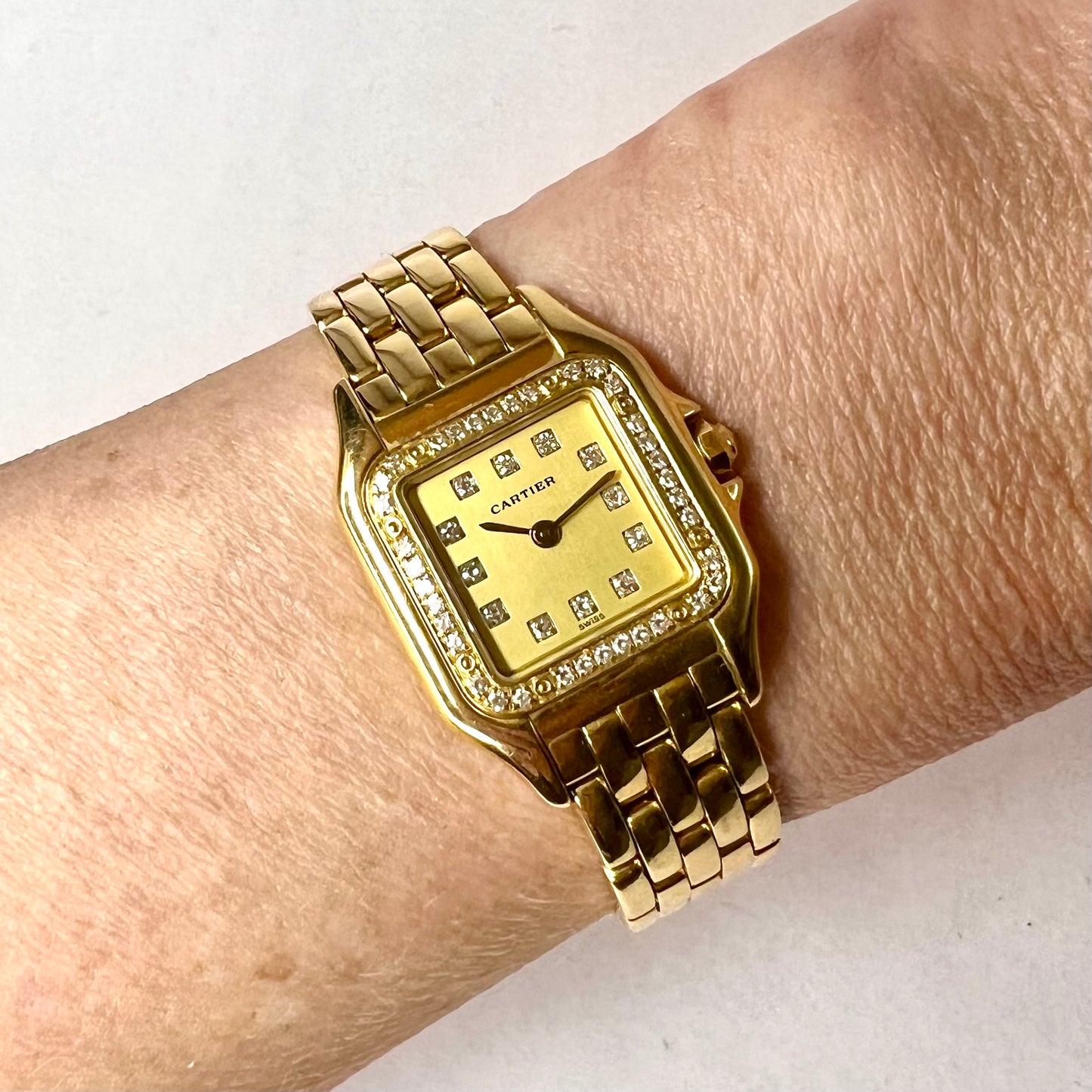 CARTIER PANTHERE Quartz 23mm 18K Yellow Gold ~0.6TCW FACTORY DIAMONDS Watch