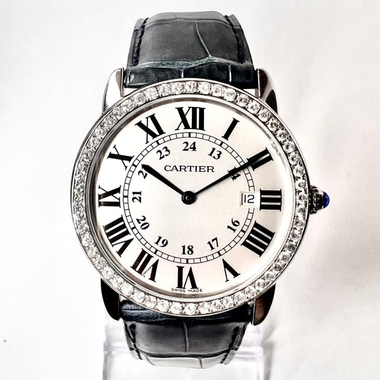 CARTIER RONDE SOLO Date 36mm Quartz Steel 0.90TCW DIAMOND Watch