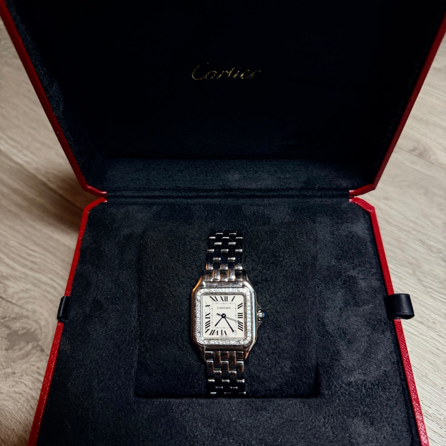 CARTIER PANTHERE Quartz 27mm Steel 0.48TCW Diamond Watch Cream Dial NEW Model