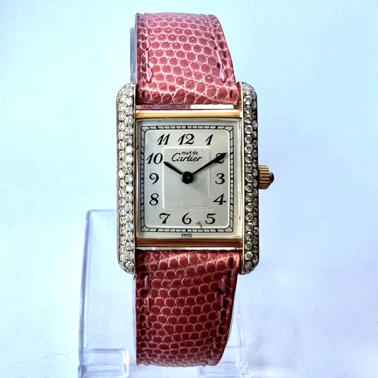 CARTIER TANK 20mm Gold Plated Silver 0.5TCW Diamond Watch