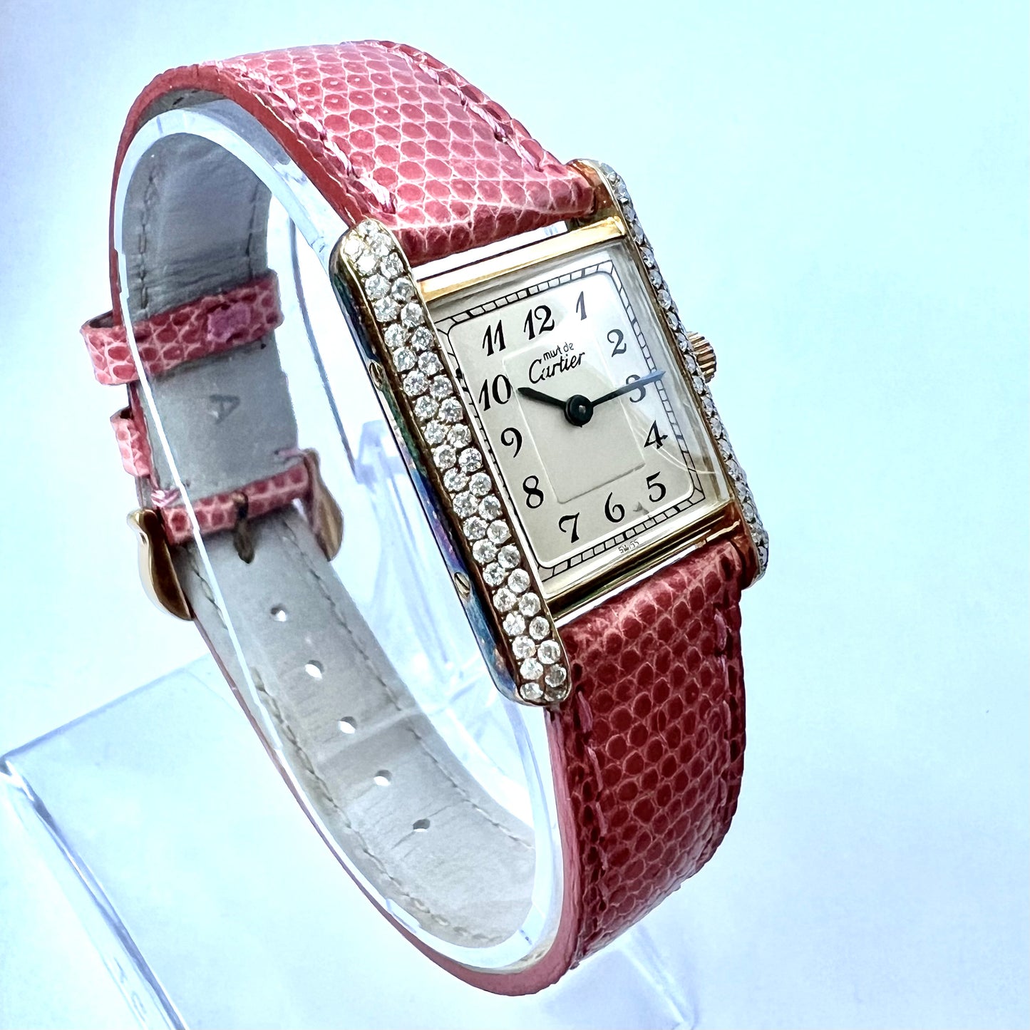 CARTIER TANK 20mm Gold Plated Silver 0.5TCW Diamond Watch