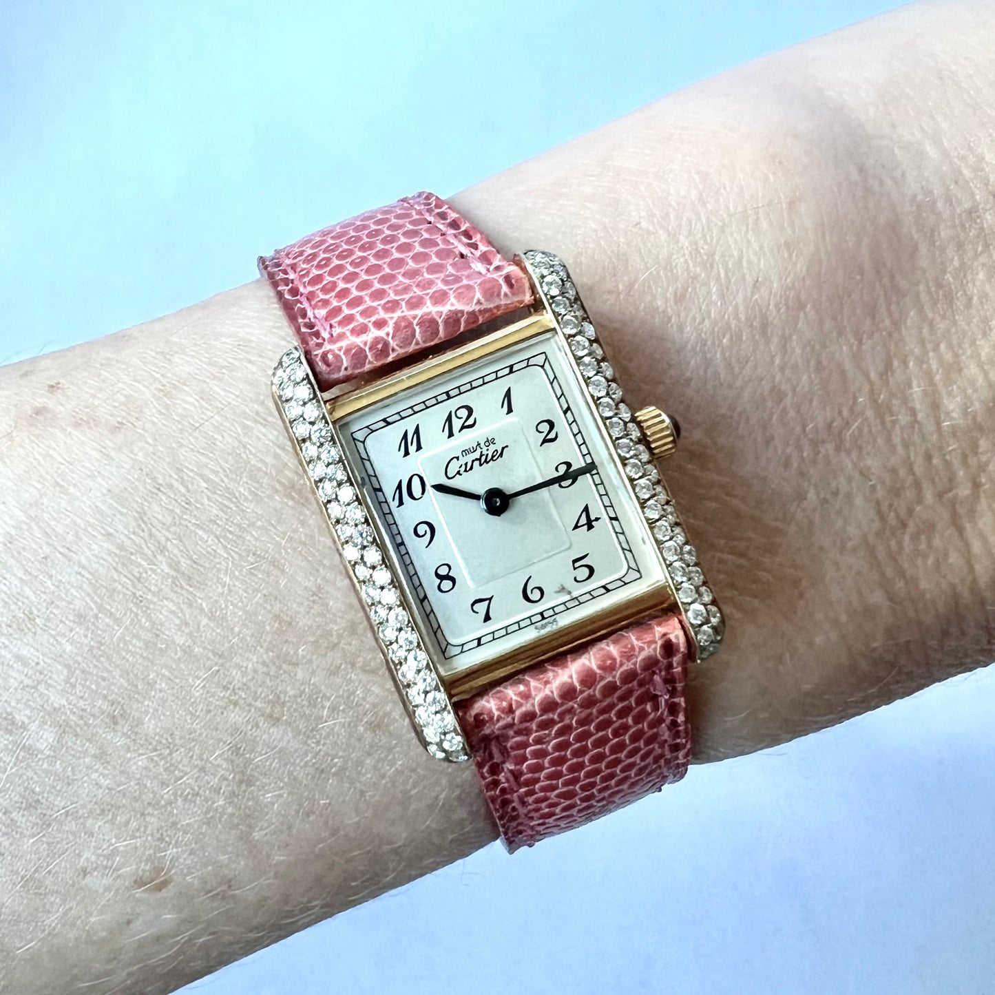 CARTIER TANK 20mm Gold Plated Silver 0.5TCW Diamond Watch