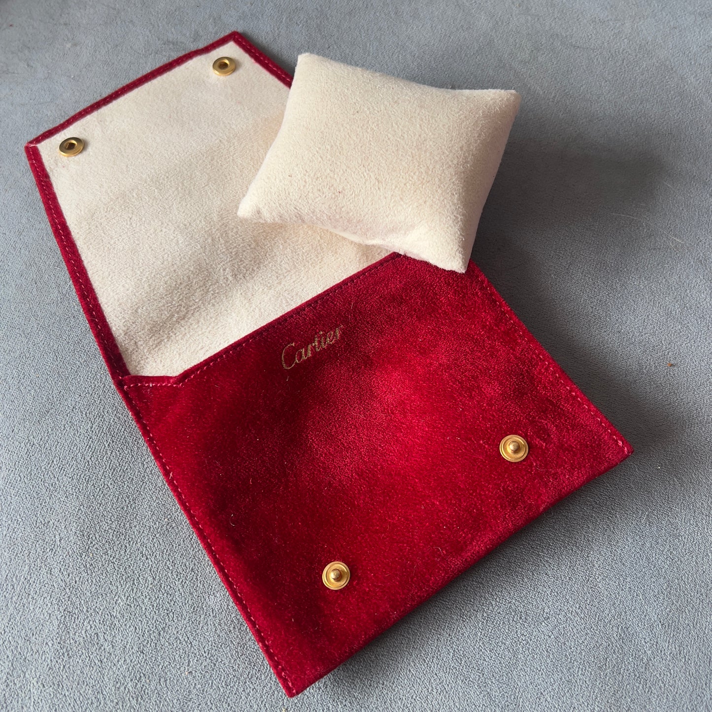 CARTIER Red Faux Suede Pouch with a Pillow 5 x 4.25 inches