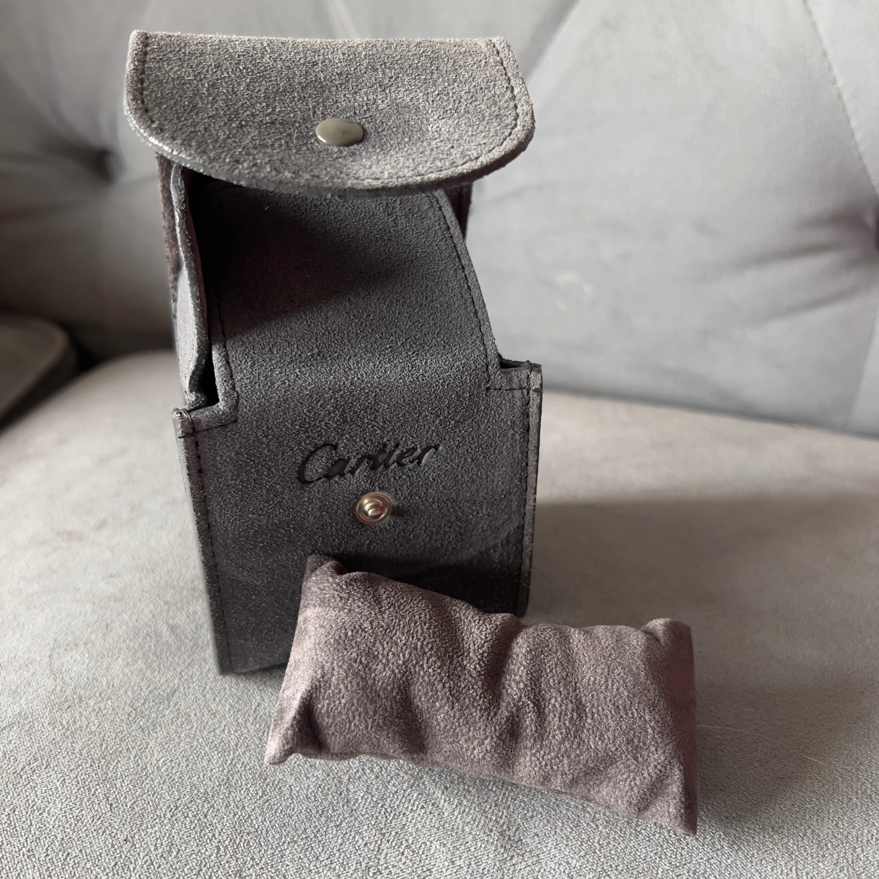 CARTIER Gray Genuine Suede Leather Pouch with Pillow NATILUXIA