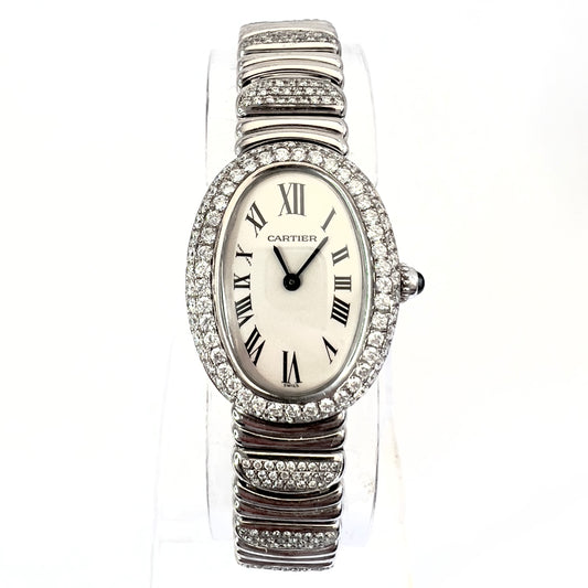 CARTIER BAIGNOIRE 23mm Quartz 18K White Gold 2.86TCW Diamond Watch