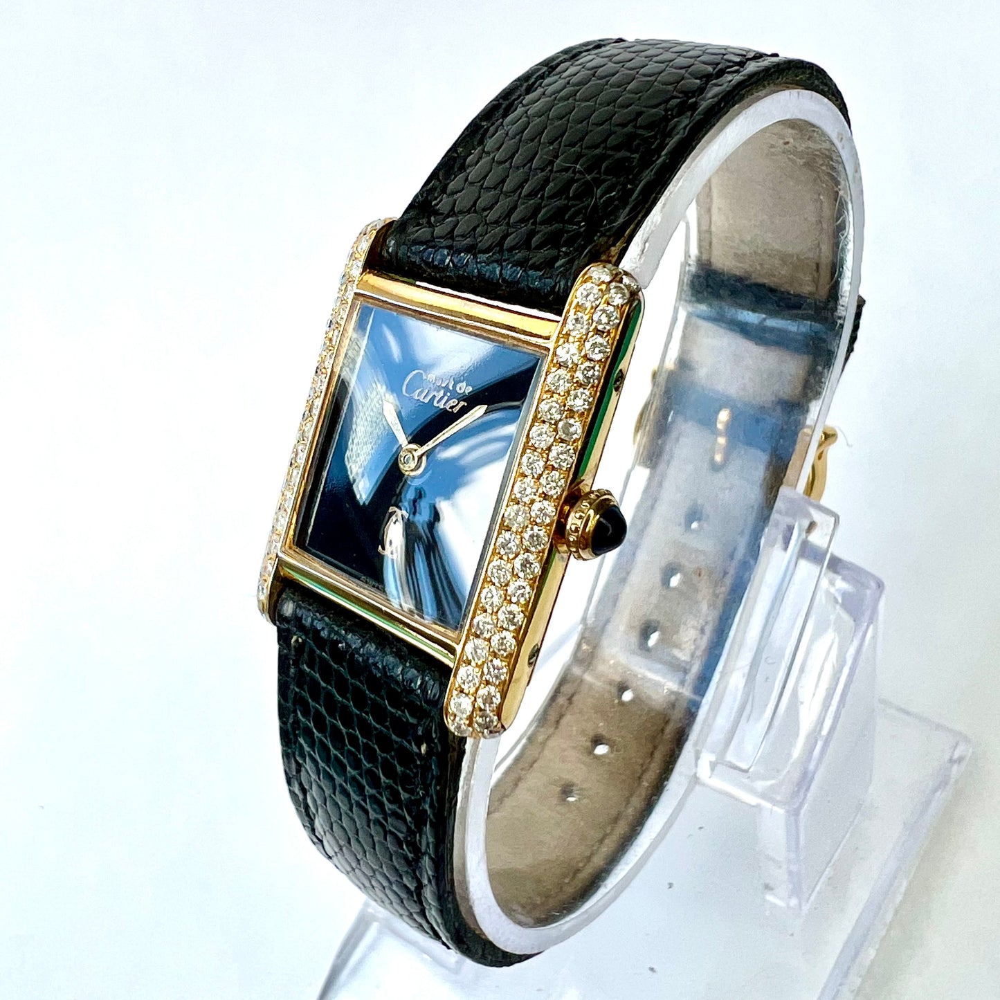 CARTIER TANK Manual Winding 21mm Goldplated Silver 0.65TCW Diamond Watch