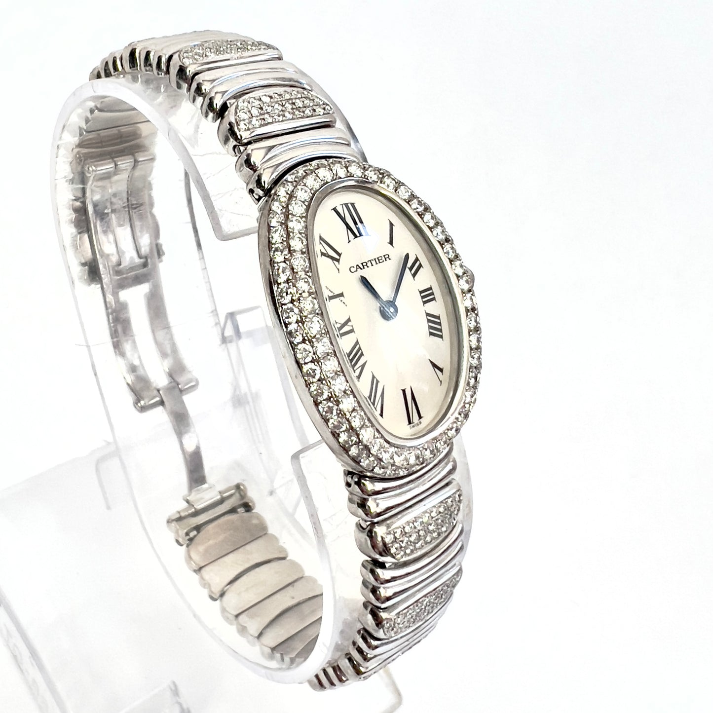 CARTIER BAIGNOIRE 22mm Quartz 18K White Gold 2.86TCW Diamond Watch