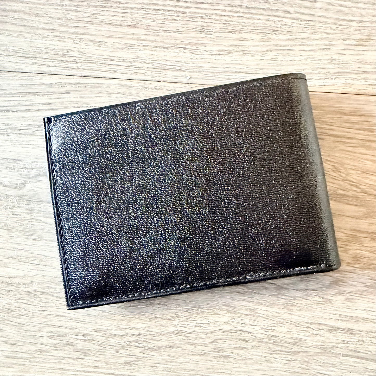 PIAGET Bi-Fold Black Leather Wallet with Gold Accents + Outer Box 7.75x4x1”