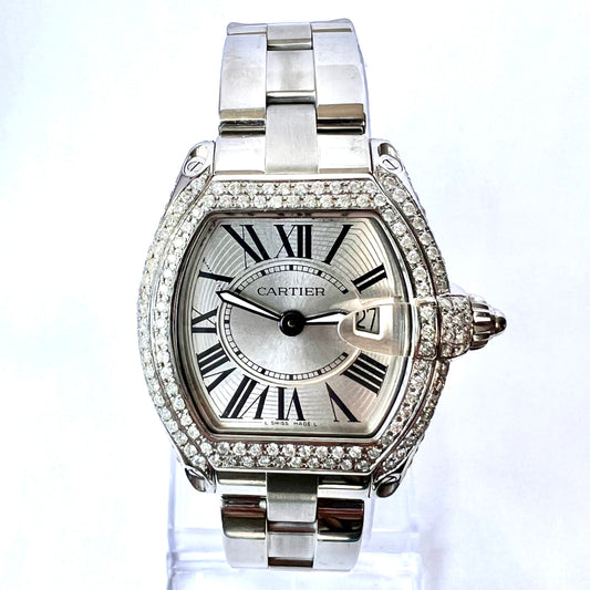 CARTIER ROADSTER Quartz 31mm Steel 3.2TCW Diamond Watch