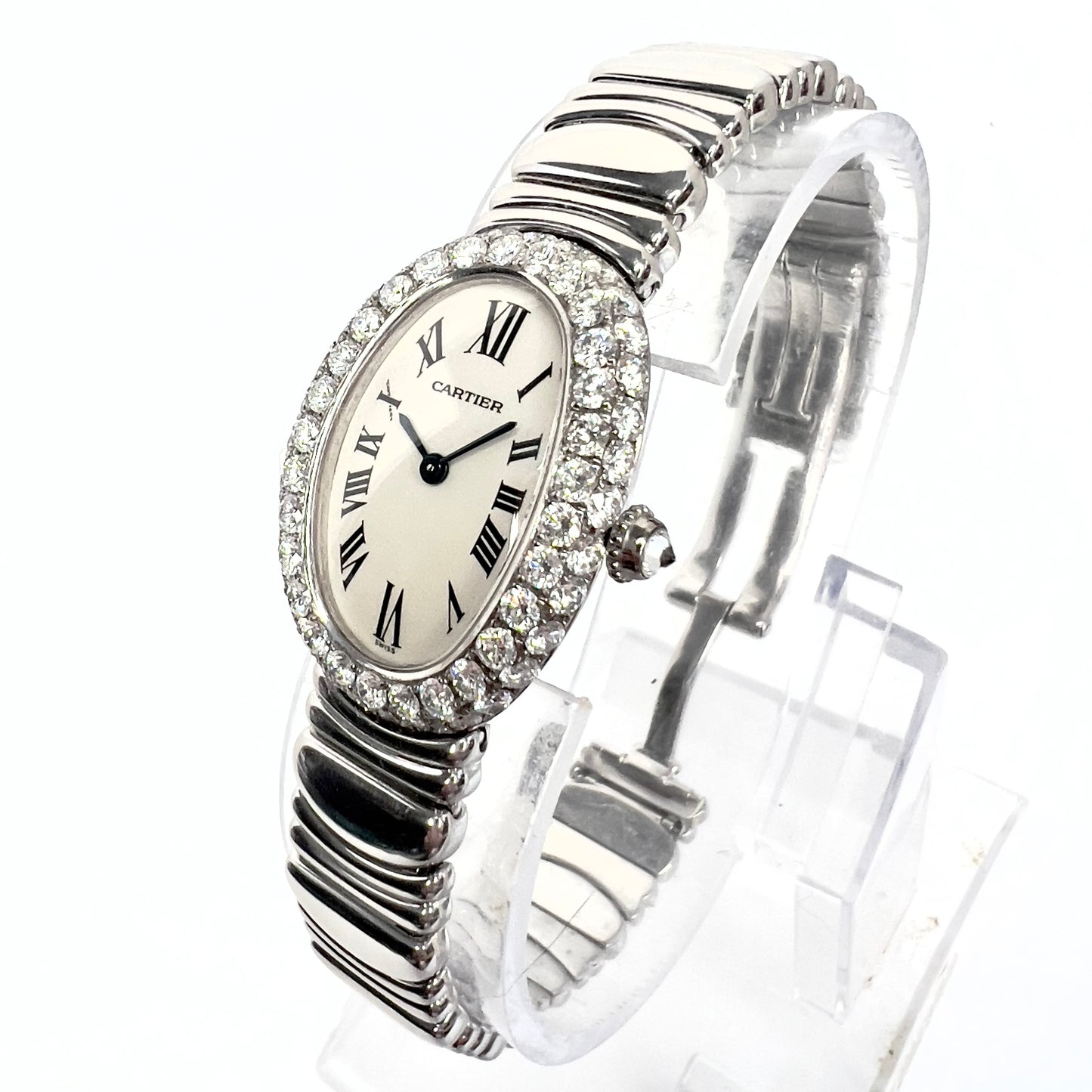 CARTIER BAIGNOIRE Quartz 23mm 18K White Gold 3.2TCW Diamond Watch