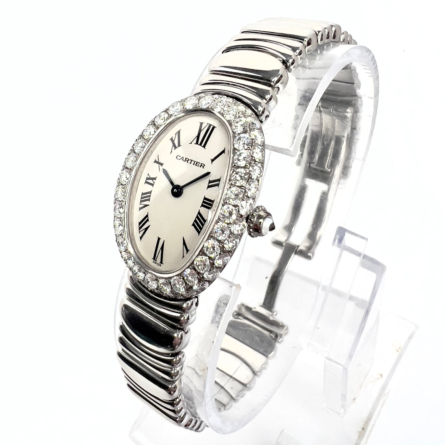 CARTIER BAIGNOIRE 23mm Quartz 18K White Gold 3.2TCW Diamond Watch