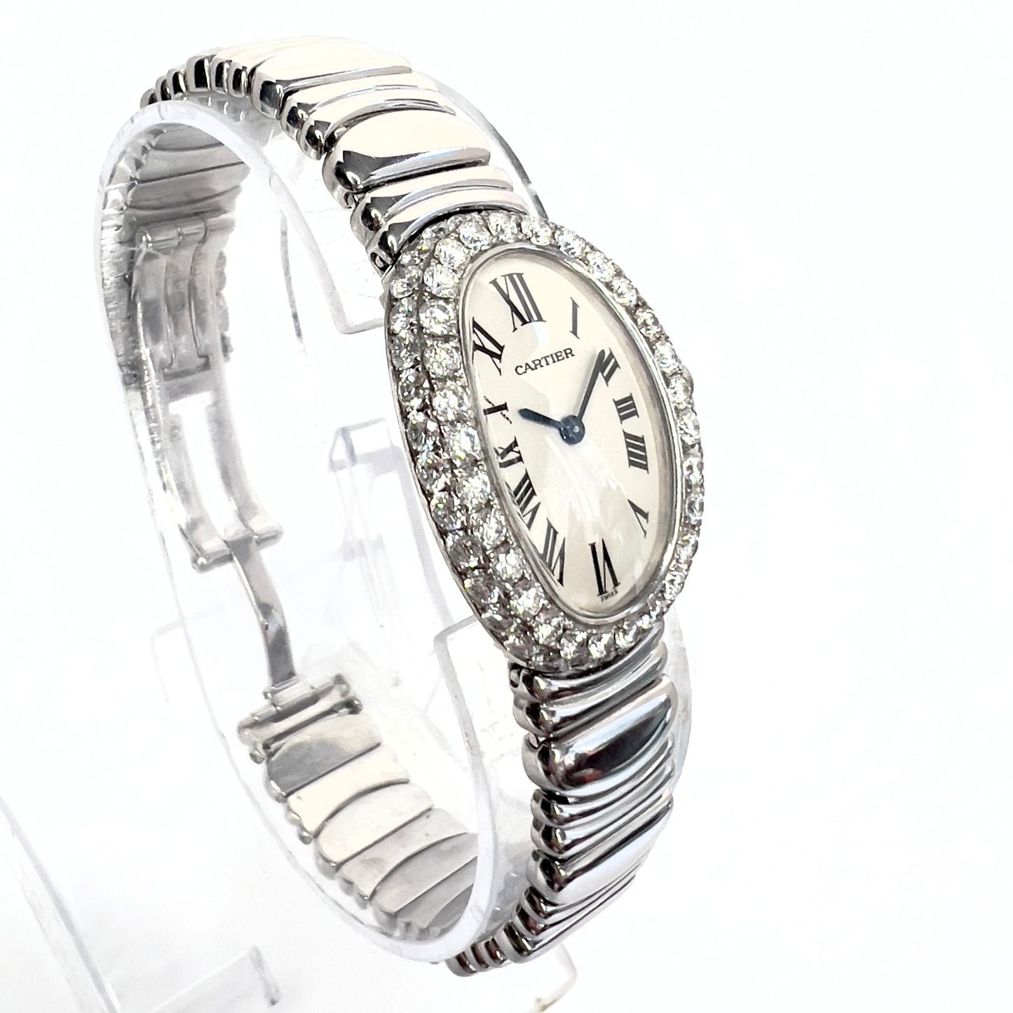 CARTIER BAIGNOIRE 23mm Quartz 18K White Gold 3.2TCW Diamond Watch