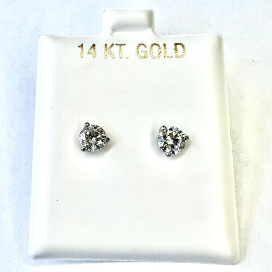 NEW 14K White Gold 0.96TCW CVD Diamond 5mm Round Earrings Studs w/ Screw Backs