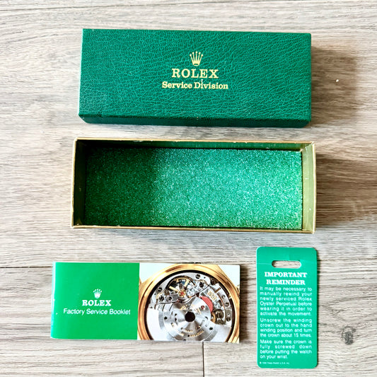 ROLEX Service Division Box 6x2.30x1.25” + Factory Service Booklet + Winding Reminder Tag