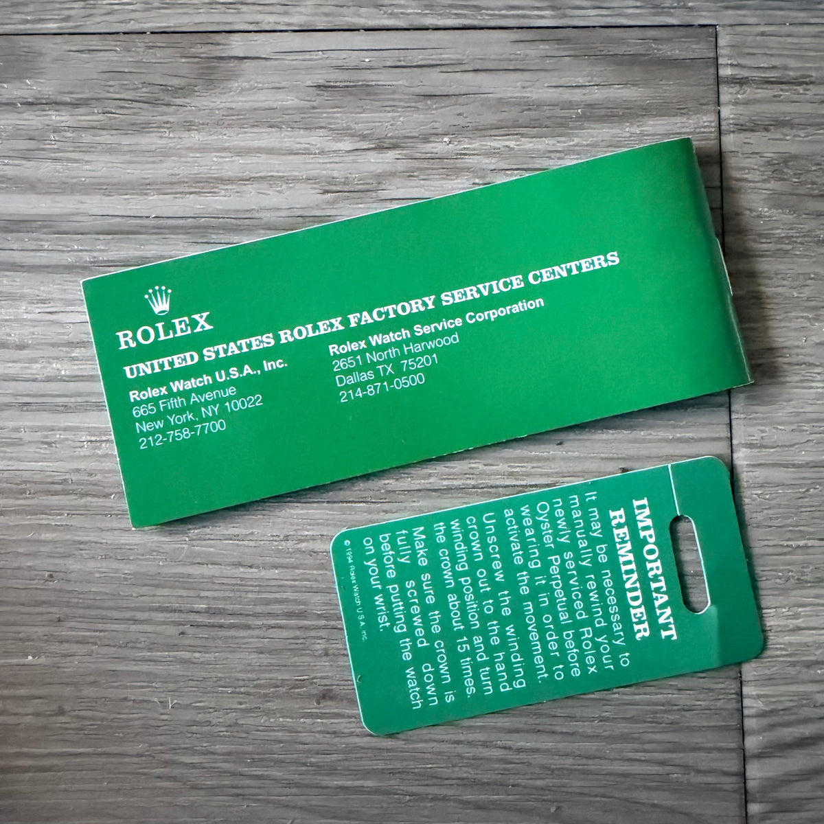 ROLEX Service Division Box 6x2.30x1.25” + Factory Service Booklet + Winding Reminder Tag