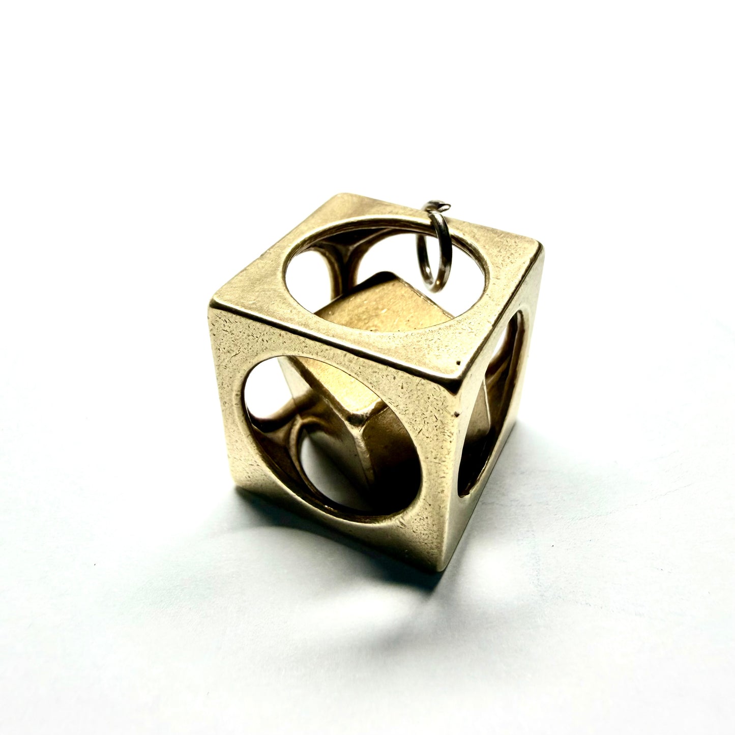 Vintage Brass Cube in a Cube Puzzle Key Chain Pendant 19.70x19.70x19.70mm
