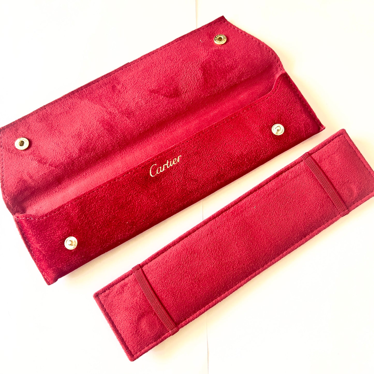 CARTIER Red Faux Suede Pouch 8.5x2.25x0.25 inches