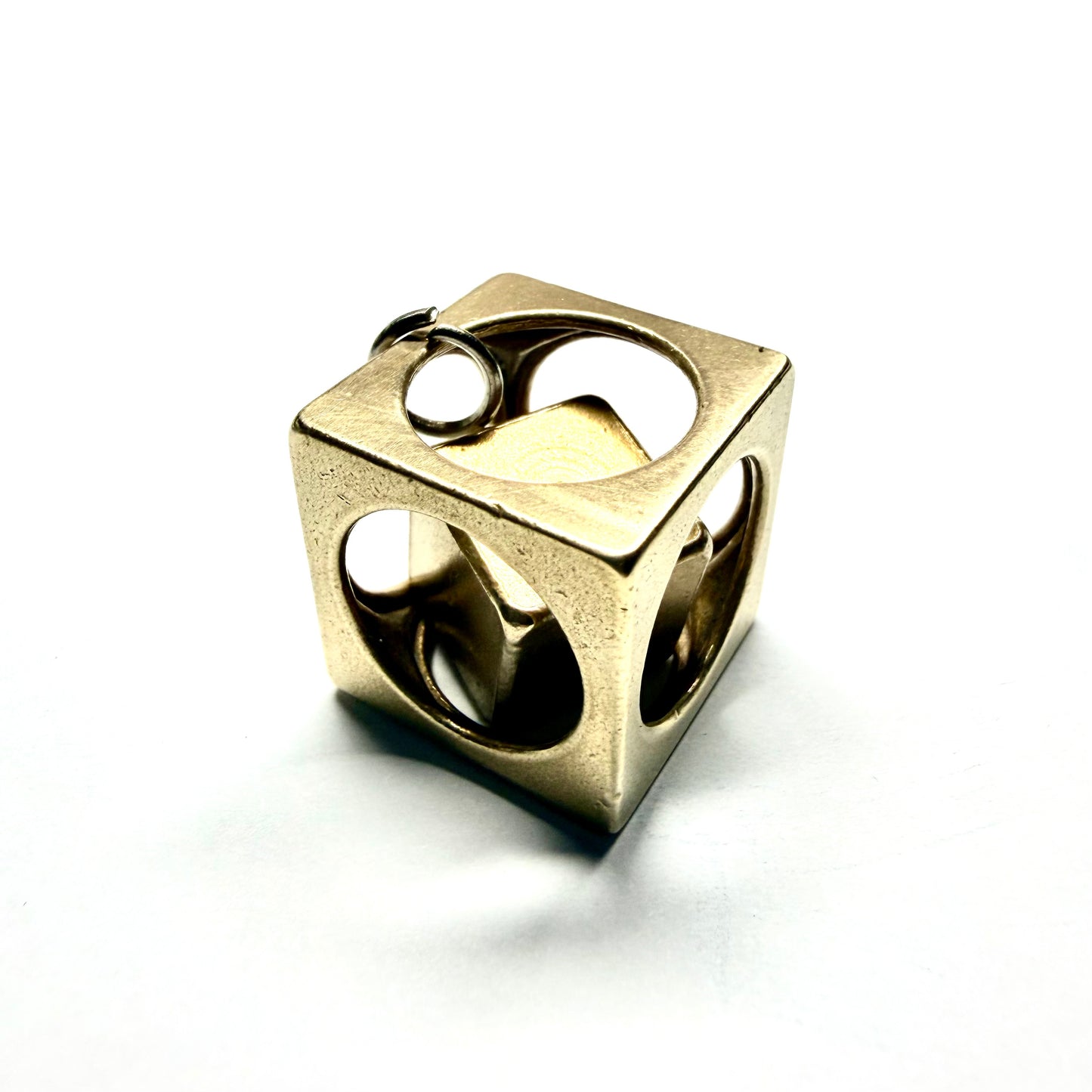 Vintage Brass Cube in a Cube Puzzle Key Chain Pendant 19.70x19.70x19.70mm