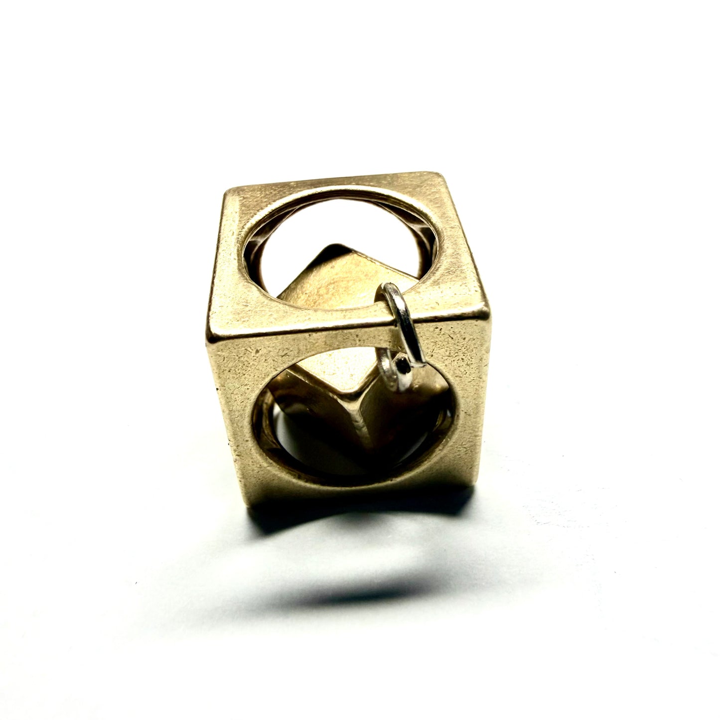 Vintage Brass Cube in a Cube Puzzle Key Chain Pendant 19.70x19.70x19.70mm