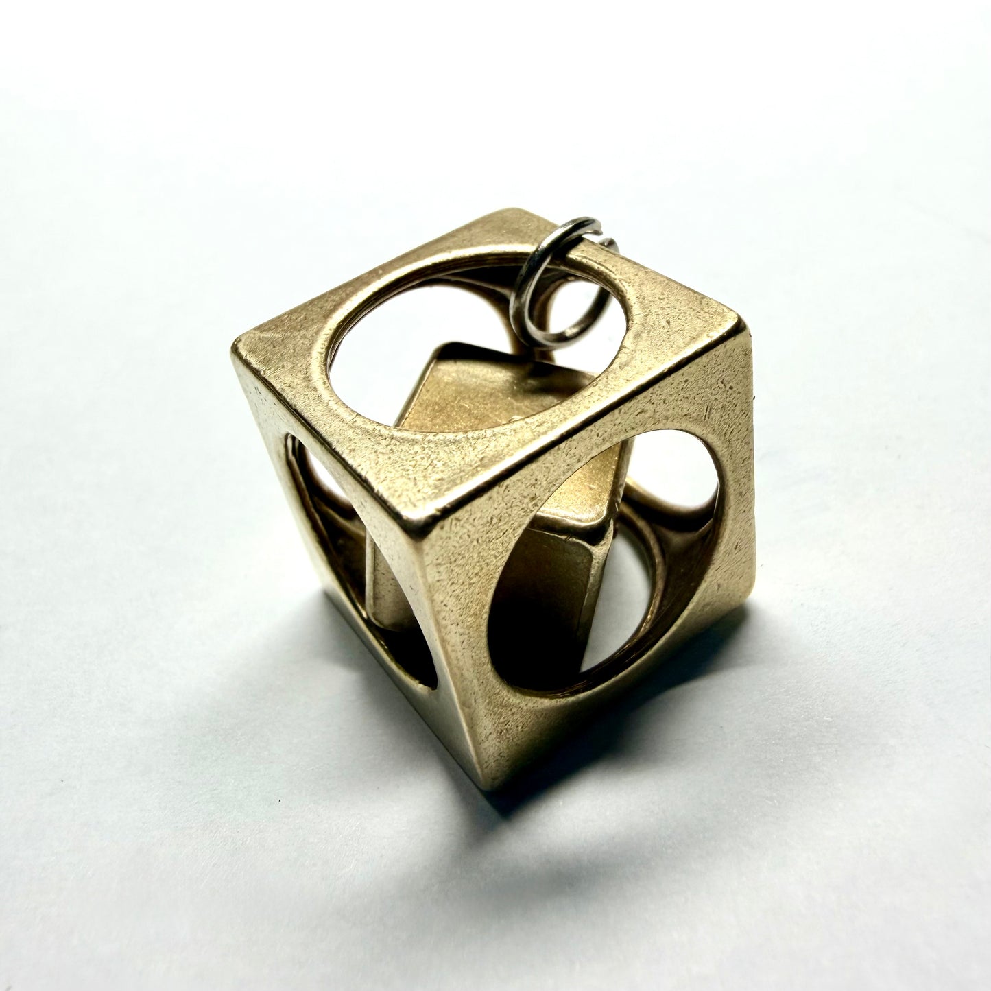Vintage Brass Cube in a Cube Puzzle Key Chain Pendant 19.70x19.70x19.70mm