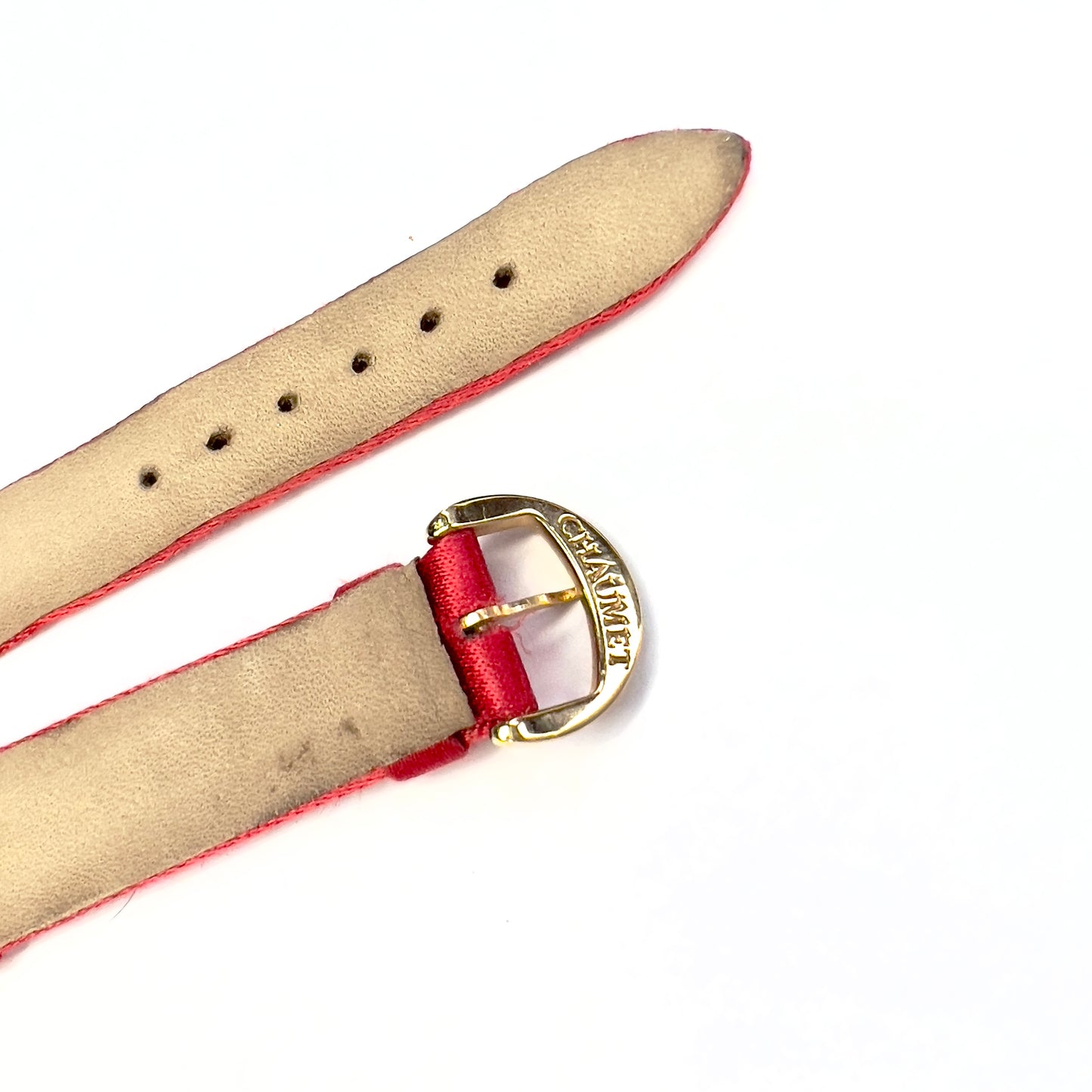 CHAUMET Red Satin/Leather Band Strap with Gold Plated Chaumet BUCKLE