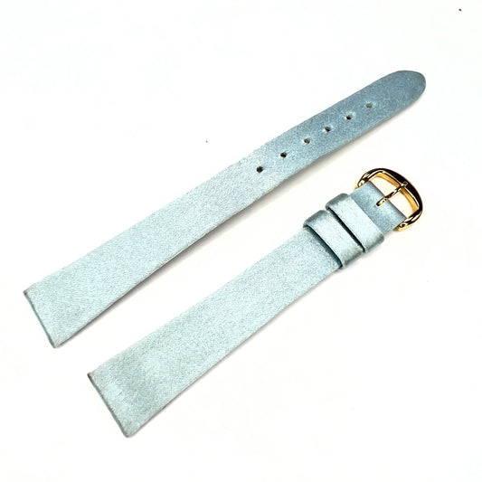 NEW CHAUMET Baby Blue Satin/Leather Band Strap with Gold Plated Chaumet BUCKLE