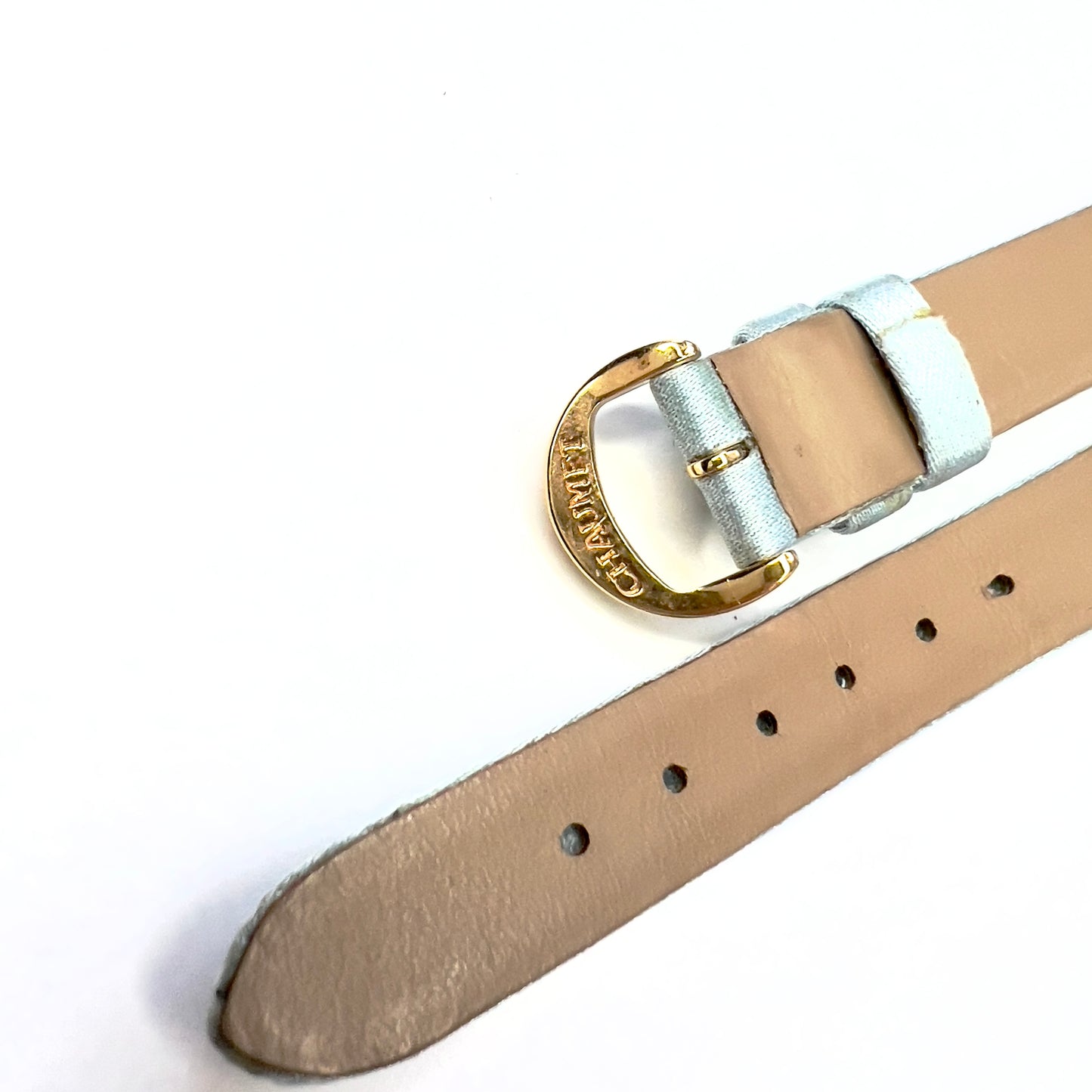 NEW CHAUMET Baby Blue Satin/Leather Band Strap with Gold Plated Chaumet BUCKLE