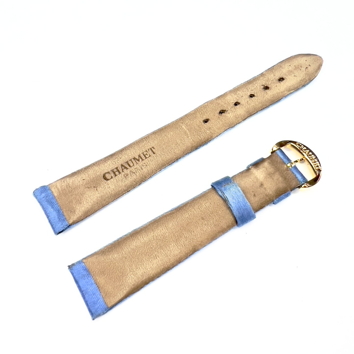 CHAUMET Blue  Satin/Leather Band Strap with Gold Plated Chaumet BUCKLE