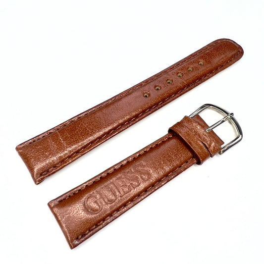 GUESS 18mm Brown Leather Strap Band with Steel Buckle