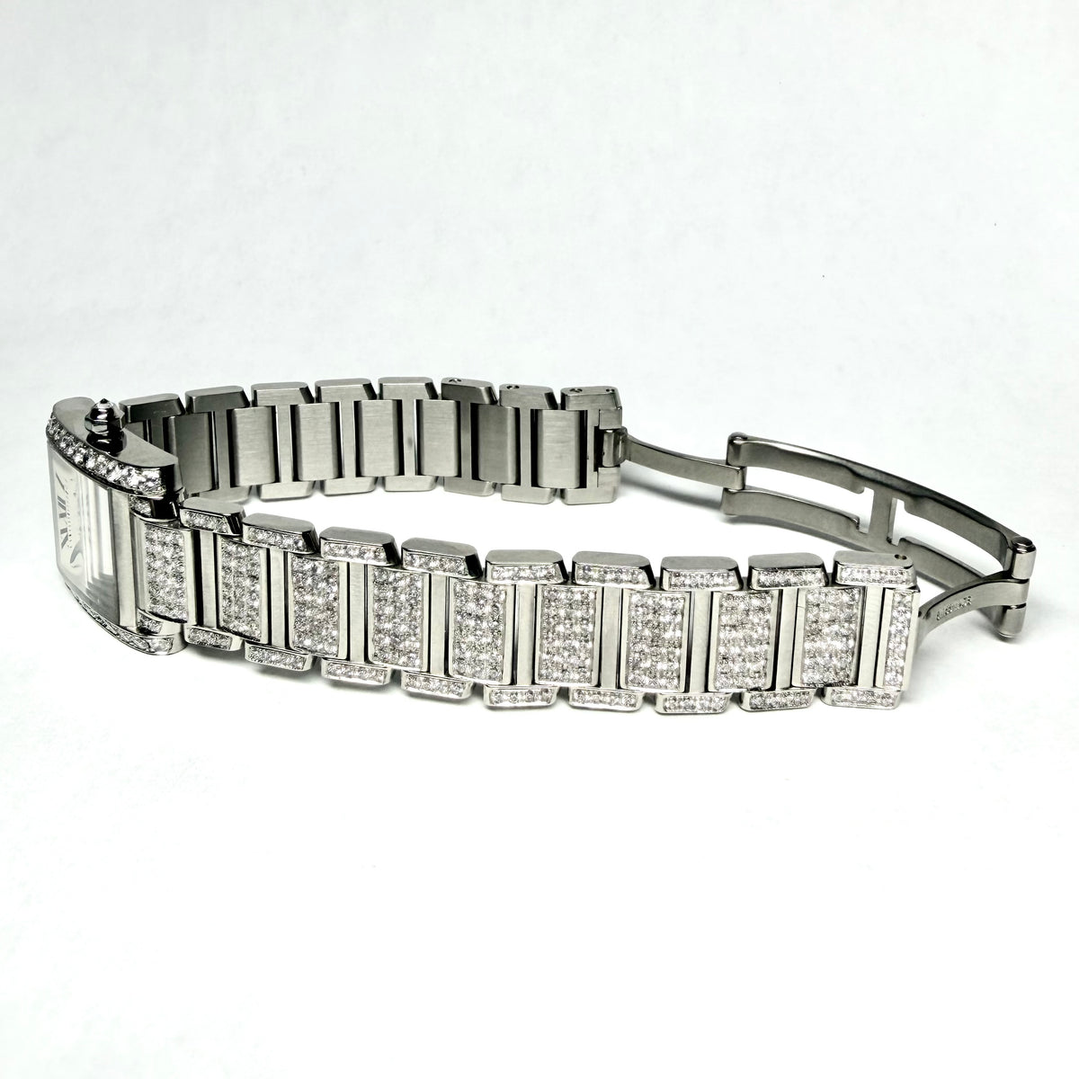 CARTIER TANK FRANCAISE Quartz 20mm Steel 6.11TCW Full DIAMOND Watch Cream Dial
