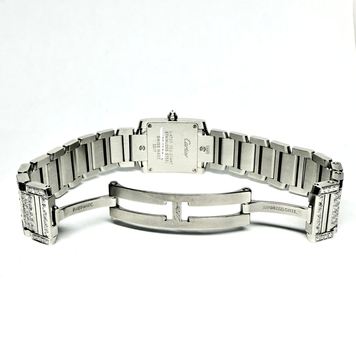 CARTIER TANK FRANCAISE Quartz 20mm Steel 6.11TCW Full DIAMOND Watch Cream Dial