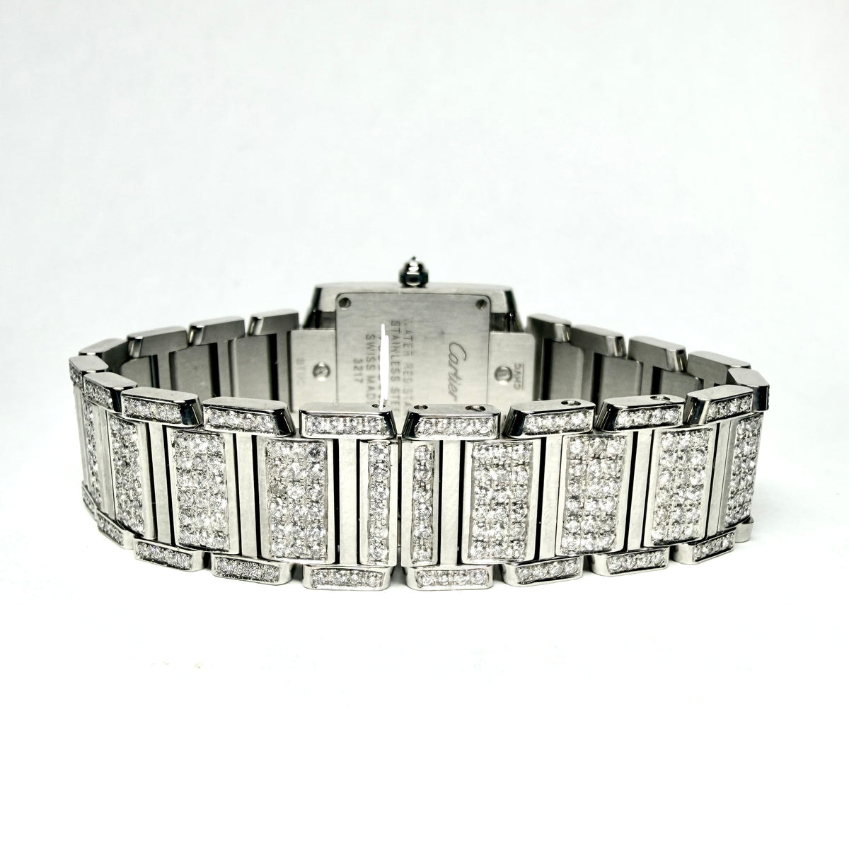 CARTIER TANK FRANCAISE Quartz 20mm Steel 6.11TCW Full DIAMOND Watch Cream Dial