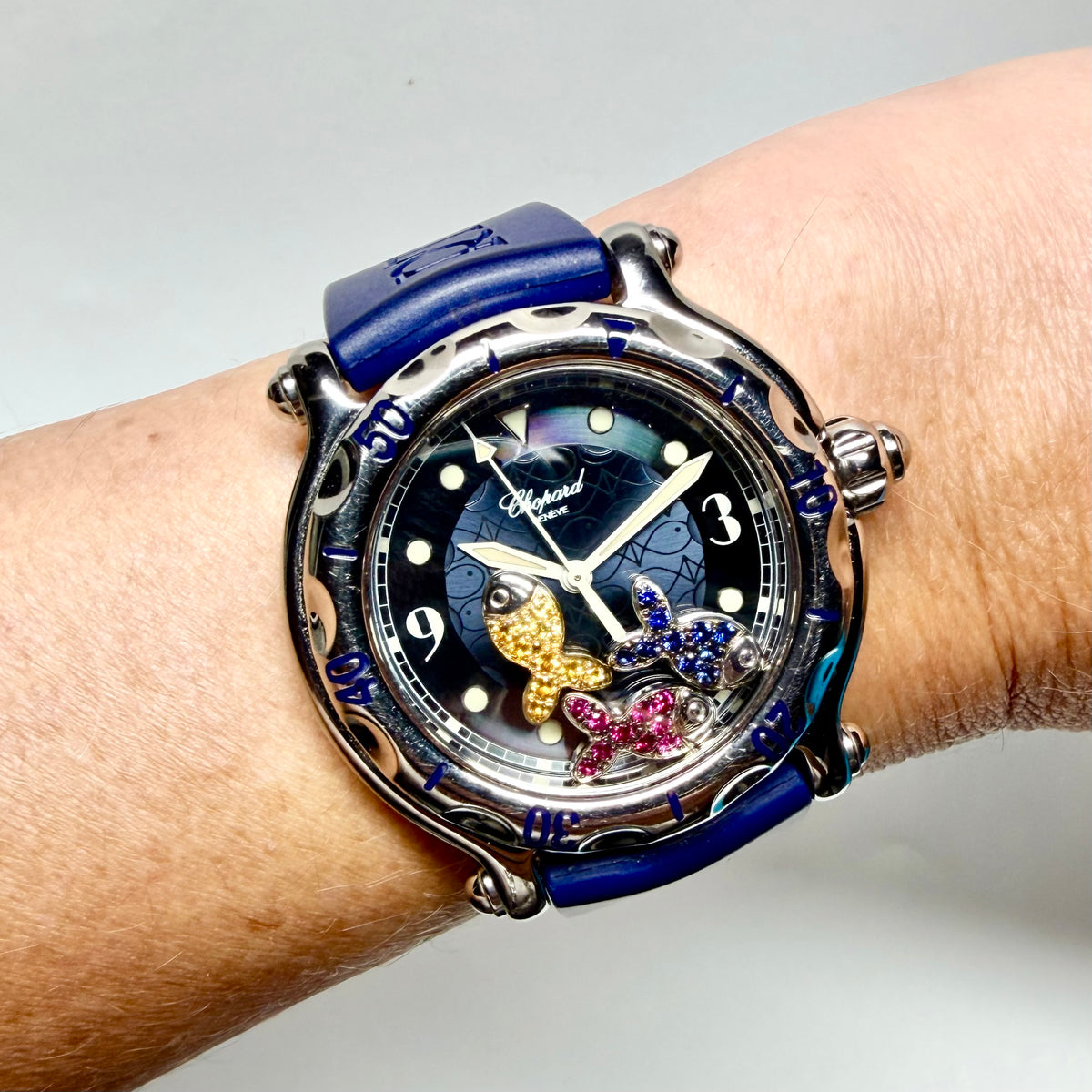 CHOPARD HAPPY SPORT Quartz 38mm Steel 3 Floating Fishes Watch