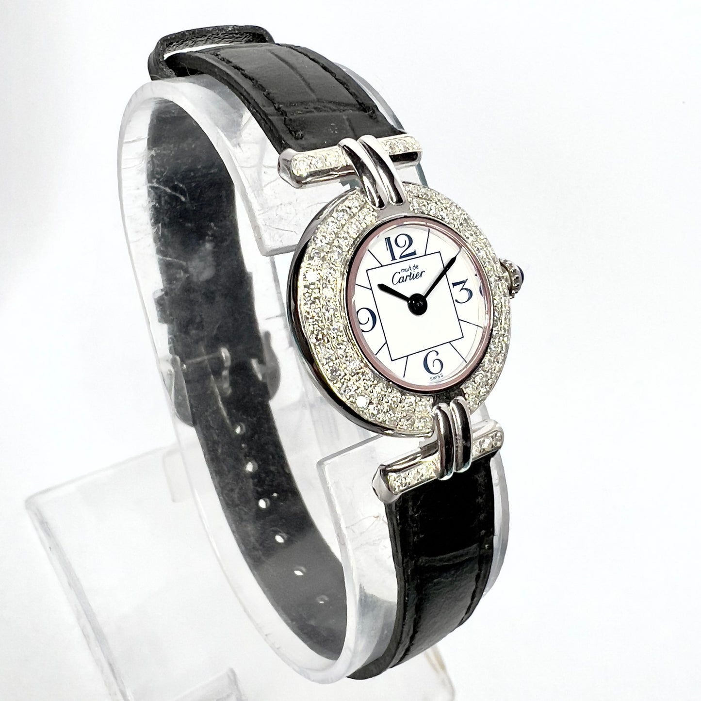 CARTIER VERMEIL COLISÈE Quartz 24mm 925 Silver ~0.7TCW Diamond Watch