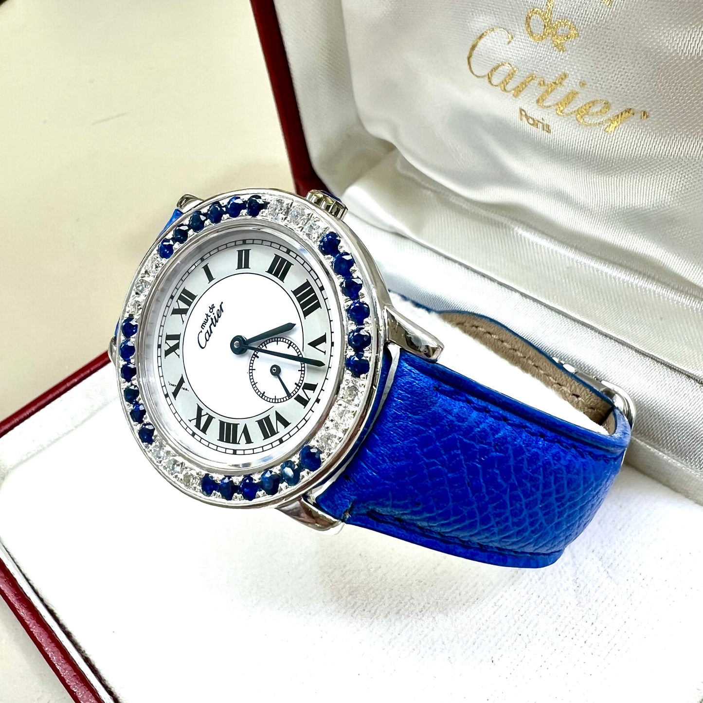 CARTIER RONDE 32mm Quartz Silver 0.52TCW DIAMONDS &amp; 2.52TCW Blue SAPPHIRES Watch