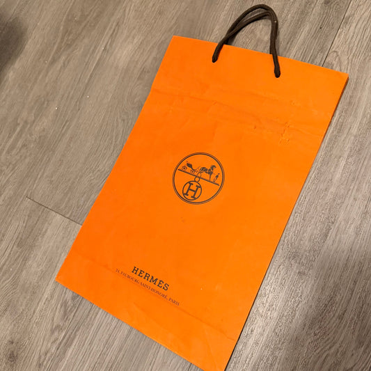 HERMES Orange Paper Shopping Gift Bag 17x11x4 inches