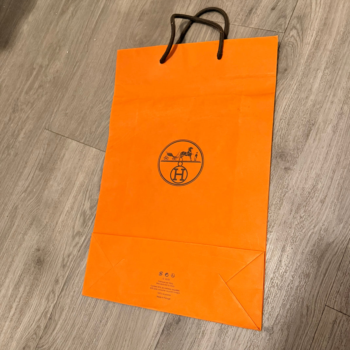 HERMES Orange Paper Shopping Gift Bag 17x11x4 inches