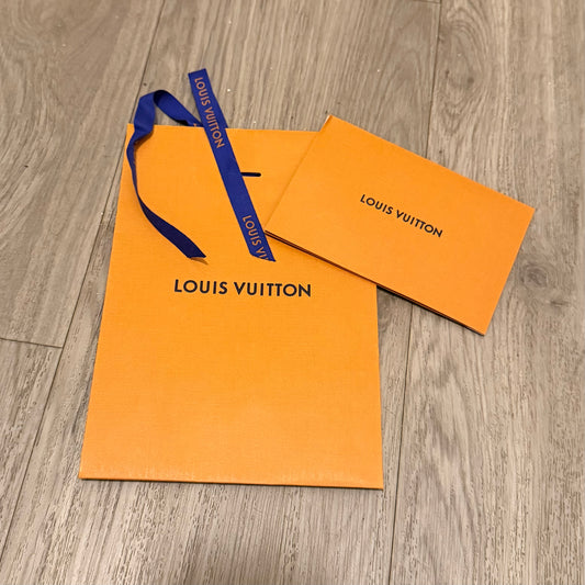 LOUIS VUITTON Orange Paper Shopping Gift Bag 8.40x5.90x3 inches + Receipt Holder