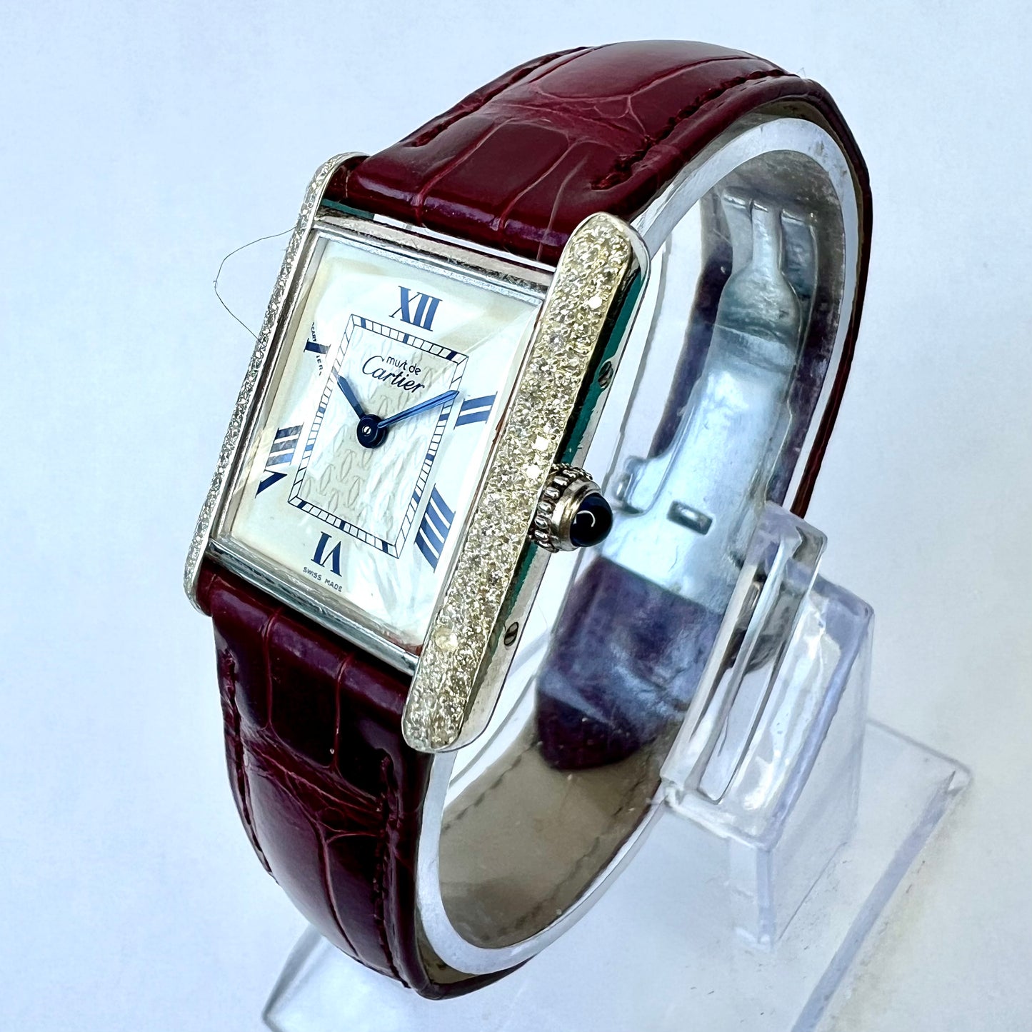 CARTIER TANK Quartz 22mm Silver 0.63TCW Diamond Watch