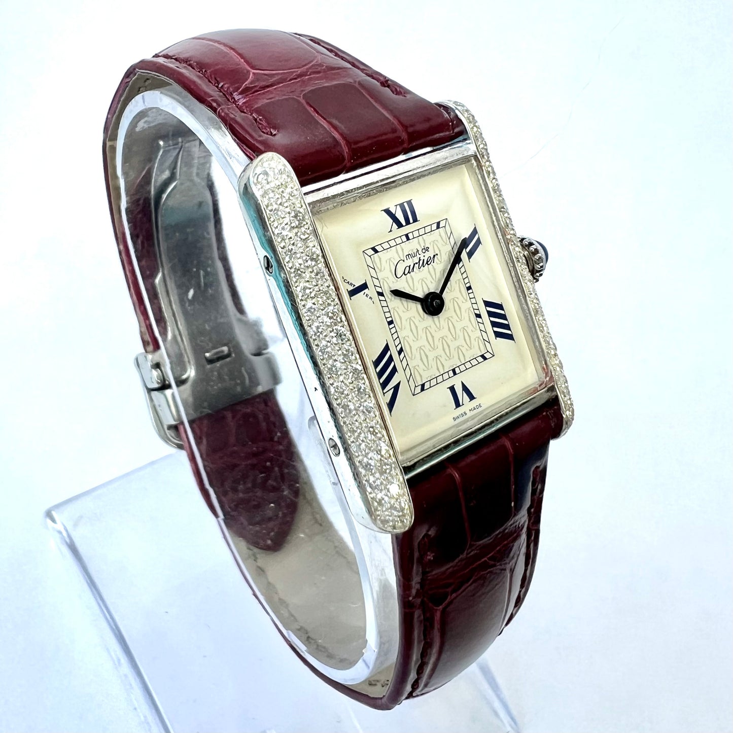 CARTIER TANK Quartz 22mm Silver 0.63TCW Diamond Watch