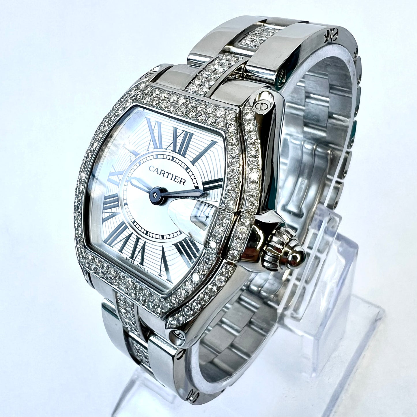 CARTIER ROADSTER Quartz 31mm Steel 2.2TCW Diamond Watch