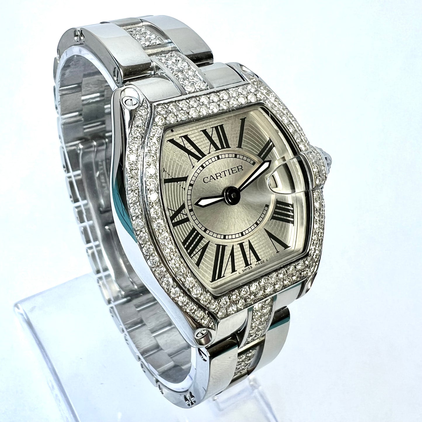 CARTIER ROADSTER Quartz 31mm Steel 2.2TCW Diamond Watch