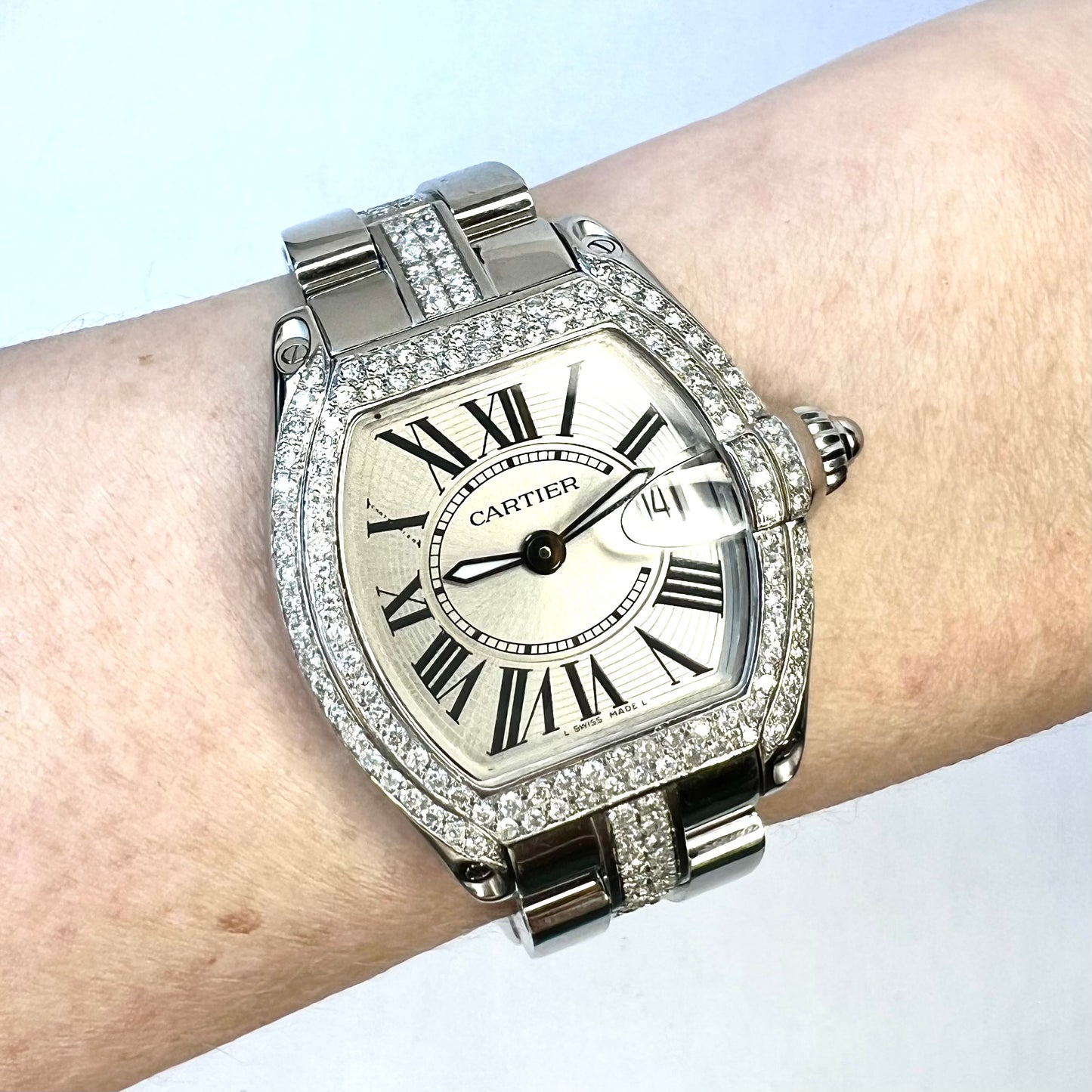 CARTIER ROADSTER Quartz 31mm Steel 2.2TCW Diamond Watch