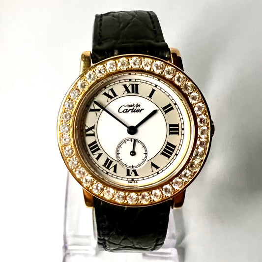 CARTIER RONDE Quartz 32mm Electroplated Silver 2.04TCW DIAMOND Watch